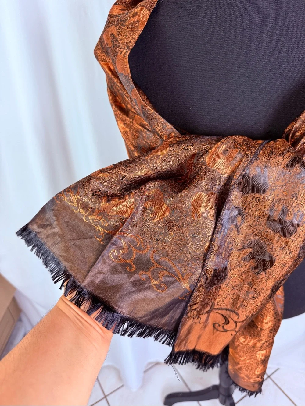 Luxury Copper Elephant Jacquard Shawl Wrap Metallic Pashmina Scarf Boho
